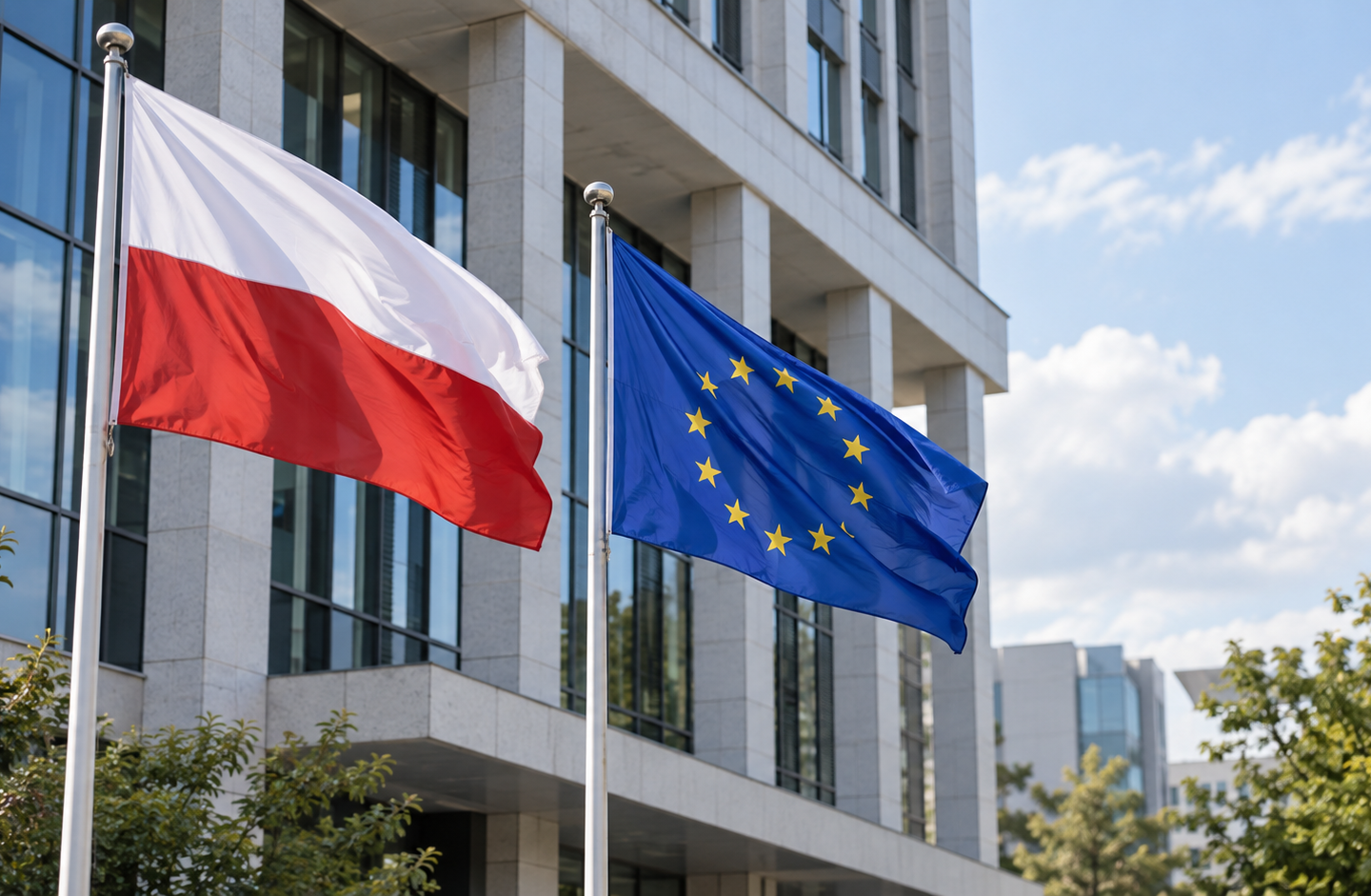 Neutralna ilustracja relacji Polski i Unii Europejskiej.