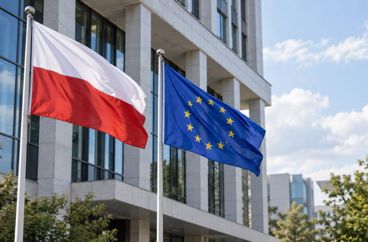 Neutralna ilustracja relacji Polski i Unii Europejskiej.
