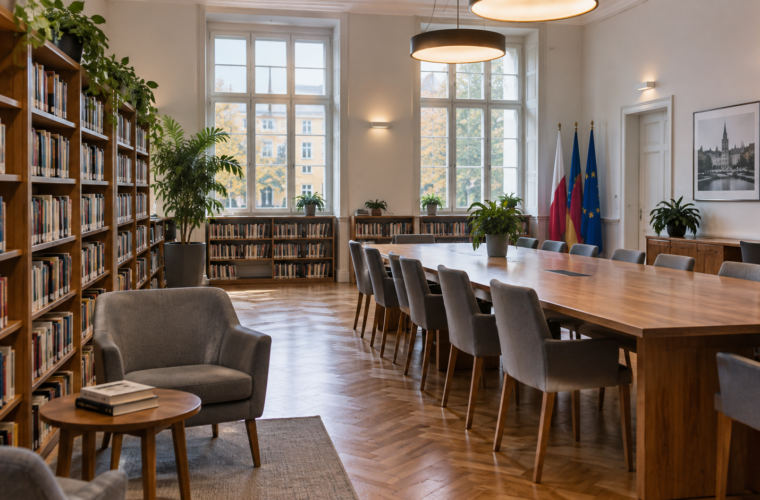 Neutralna ilustracja: biblioteka i sala obywatelska.