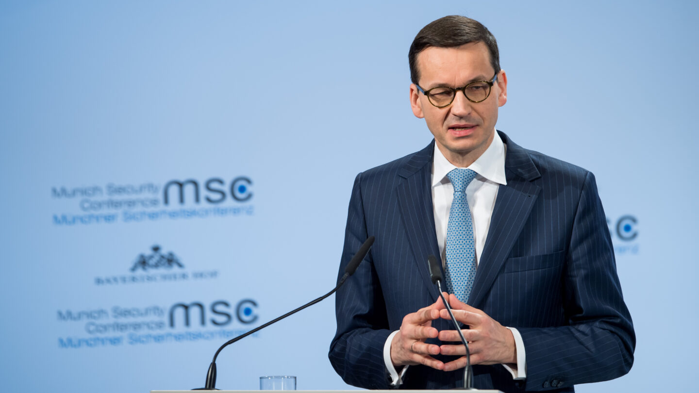 Mateusz Morawiecki podczas wystąpienia na Monachijskiej Konferencji Bezpieczeństwa w 2018 roku